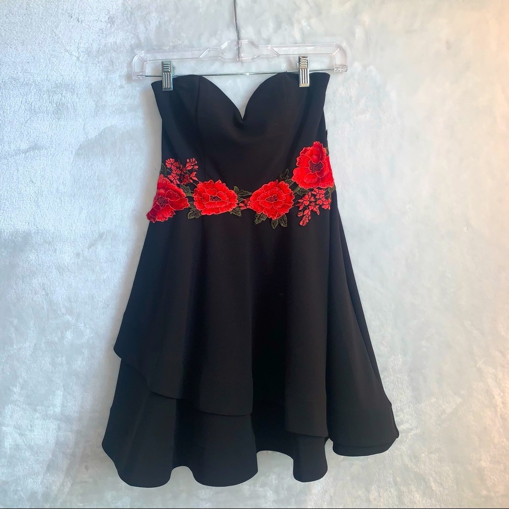 B DARLIN Black Strapless Dress with Embroidery